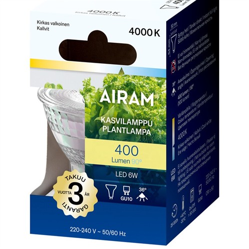 AIRAM PAR16 LED GU10 plantlampa glaskropp
